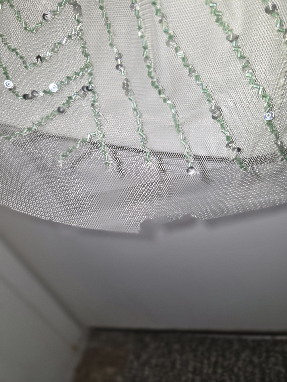 Adrianna Papell White Tulle Skirt with Mint Bead Embellishment